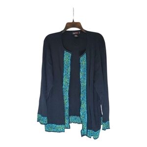 🍀Studio Black Cardigan with Vibrant Blue and Green Trim Size 3X